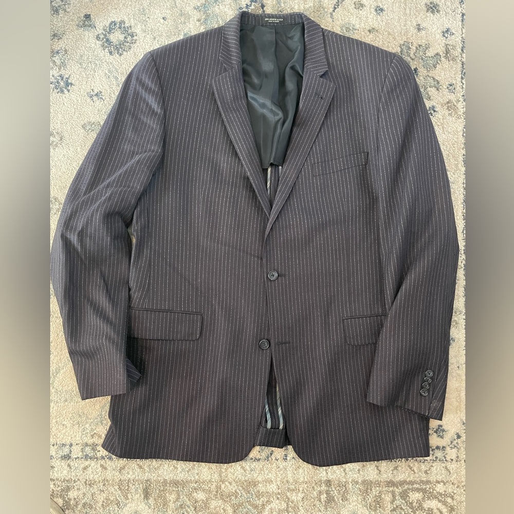 John Varvatos Star USA Textured Wool Chalk Stripe Suit Jacket in Charcoal 44 L